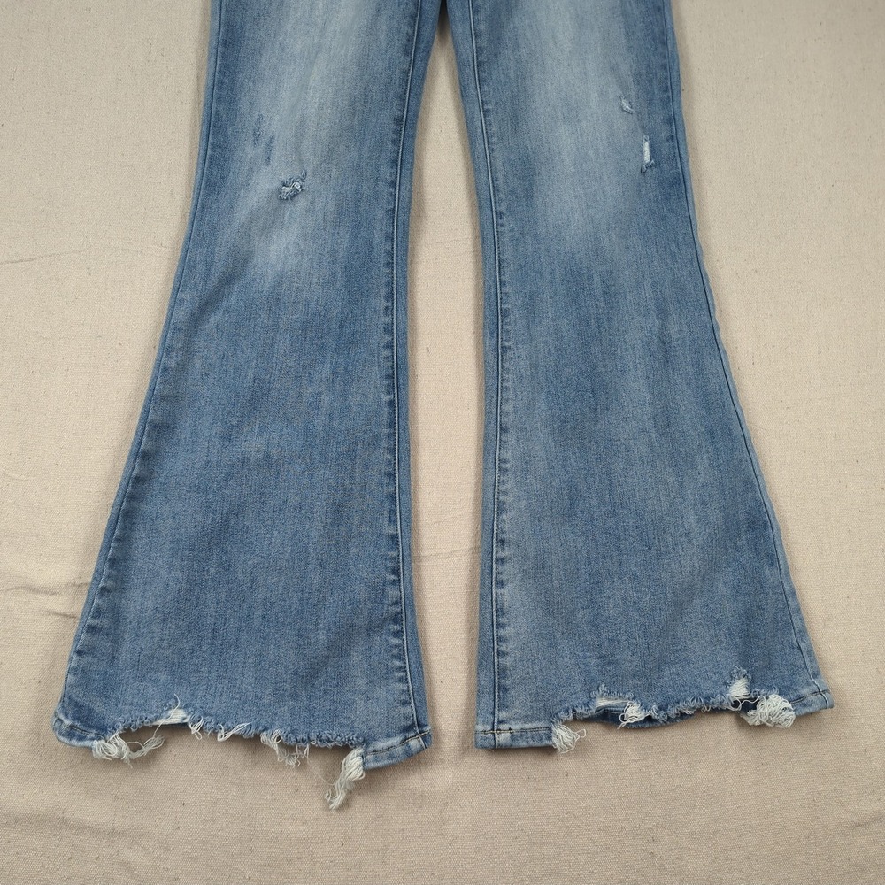 Risen Jeans Womens 30 Blue Distressed Flare Stretch Boho Hippie - Picture 3 of 16
